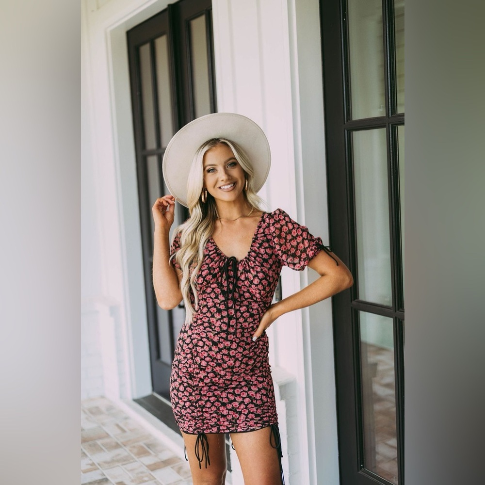 Black & Pink Floral Mini Dress | Summer Brunch Y2K Cottagecore | NWT Size S